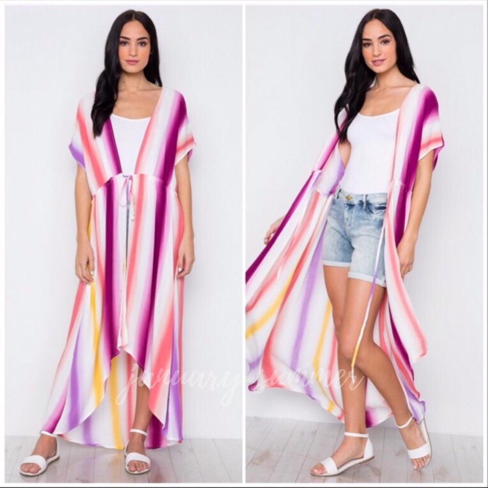 ☀️LAST3️⃣//LAVENDER RAINBOW HIGH LOW KIMONO - Picture 2 of 7